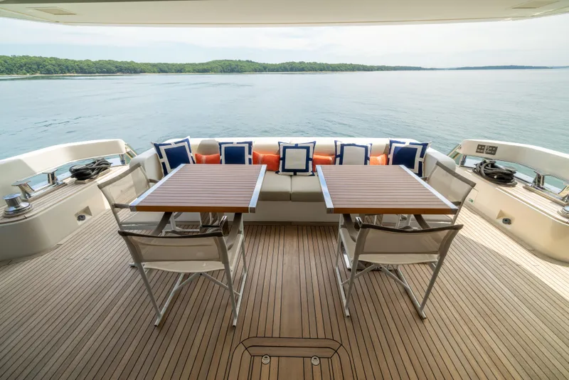 Slide: The Image of Luxury deck of 2024 Sanlorenzo SL90A yacht with elegant seating and ocean view. - 44