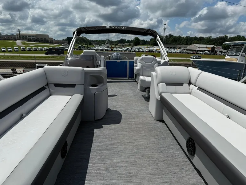 Slide: The Image of 2024 Godfrey SWEETWATER 2286 SB pontoon boat with spacious seating and modern design. - 3