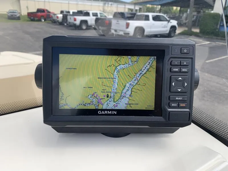 Slide: The Image of Garmin GPS on 2019 Scout 175 Sportfish boat displaying a detailed navigation map. - 14