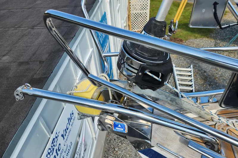 Slide: The Image of Bow of 2007 Hallberg-Rassy 37 yacht with stainless steel fittings and anchor system. - 7