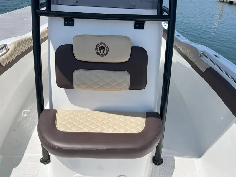 Slide: The Image of Luxury seating on Reflex Gladiator 2400 boat, 2026 model, with quilted upholstery. - 48