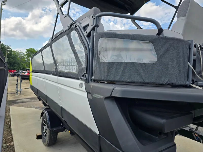 Slide: The Image of 2023 Sea-Doo Switch Sport 21 on trailer, showcasing sleek design and modern features. - 4