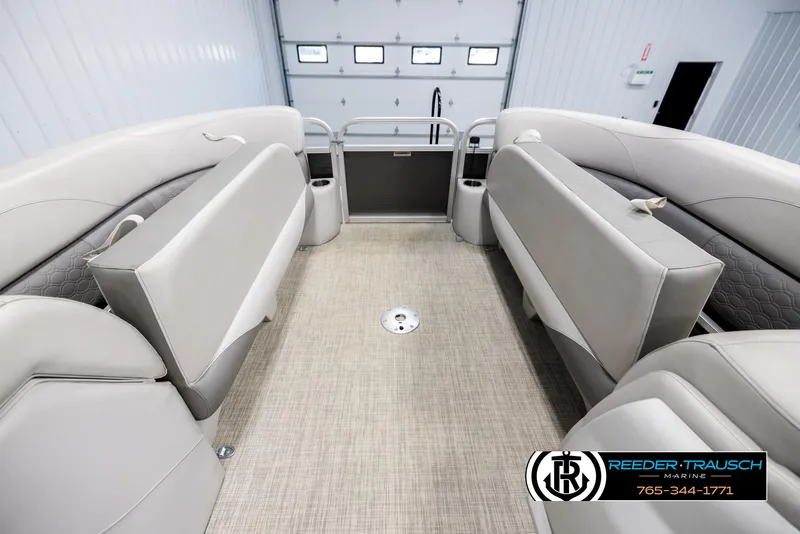 Slide: The Image of Interior of 2019 Avalon GS CR boat with beige seating and carpet flooring. - 20