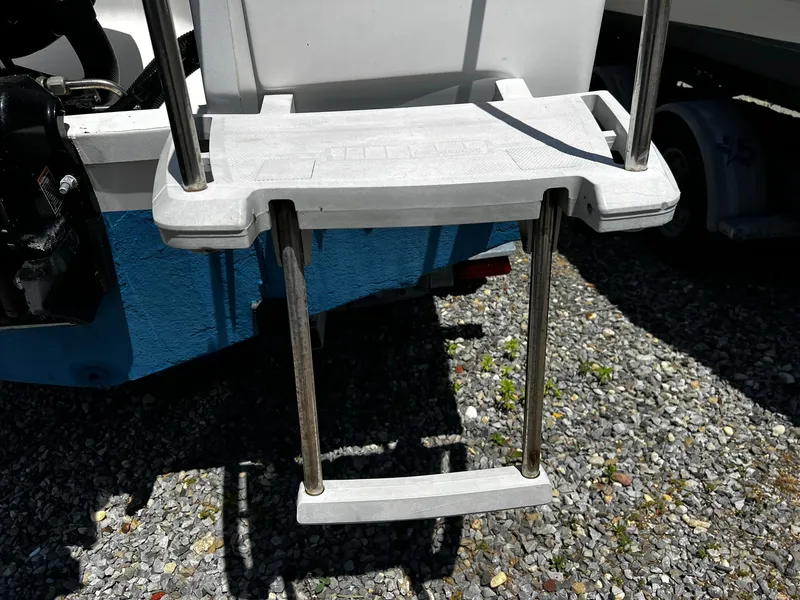 Slide: The Image of Boarding ladder on a 1999 Bayliner Trophy boat, resting on gravel. - 3