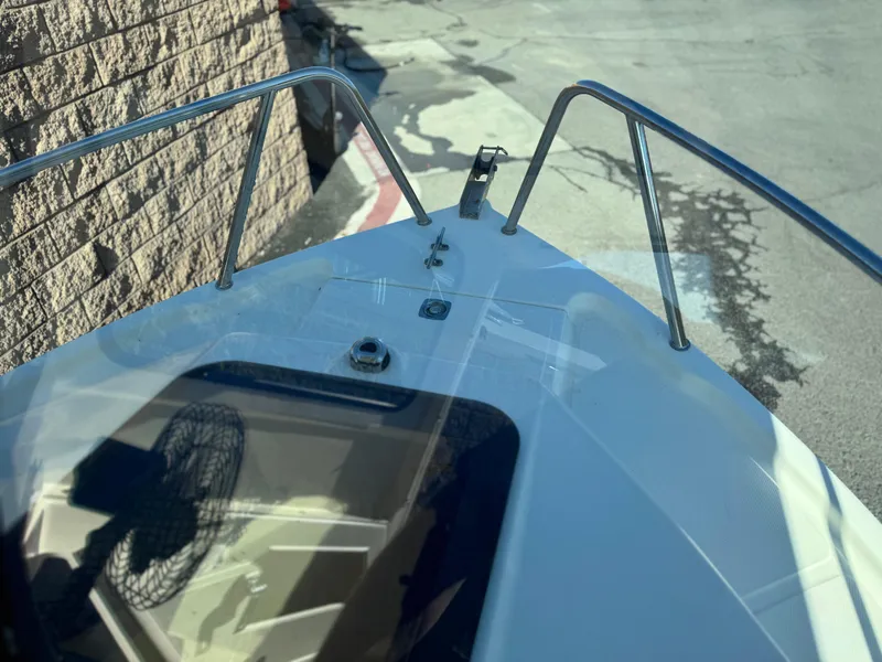 Slide: The Image of 2020 Arima Sea Chaser 19 Yellowtail Edition boat bow with stainless steel railings. - 7