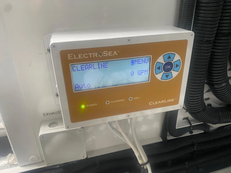Slide: The Image of ElectroSea ClearLine control panel on 2022 Princess F55 yacht, displaying menu and settings. - 21