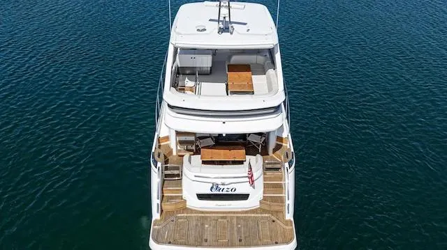 Slide: The Image of 2022 Princess F55 yacht on water, aerial view of deck and seating area. - 30
