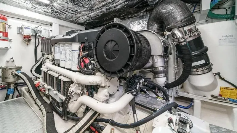Slide: The Image of Engine room of 2022 Princess F55 yacht, showcasing advanced machinery and components. - 42