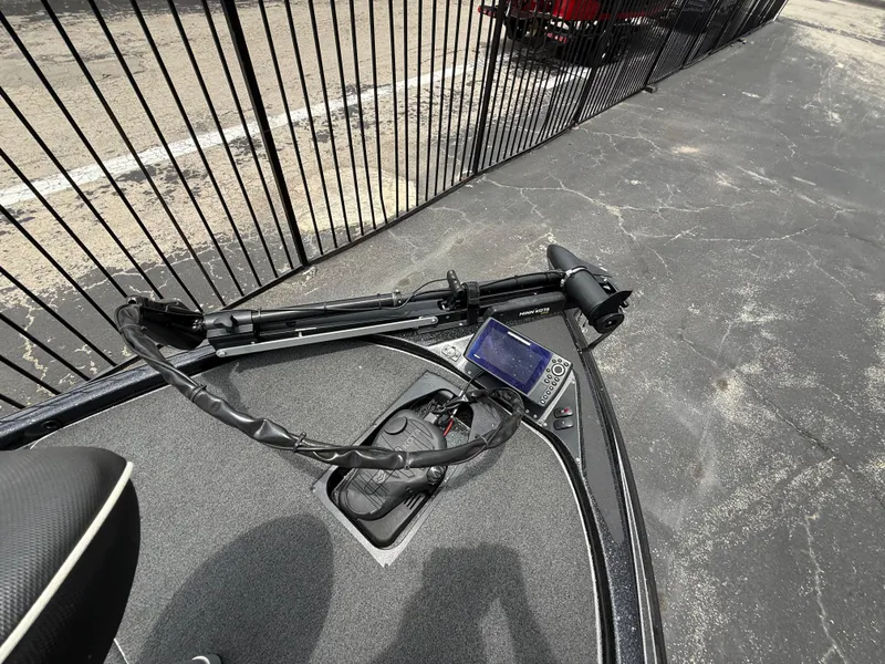 Slide: The Image of 2022 Skeeter ZX 150 boat deck with trolling motor and navigation system. - 33