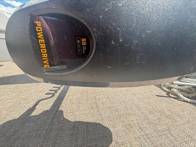 Slide: The Image of Trolling motor on Ranger 220 F boat, 2022 model, with "PowerDrive" label and 55 lbs thrust. - 12