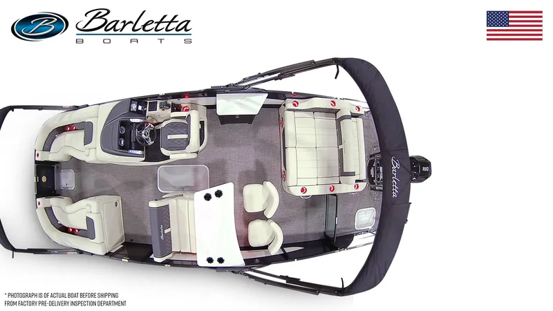 Slide: The Image of Top view of 2025 Barletta Lusso 25UE pontoon boat with seating and helm. - 3