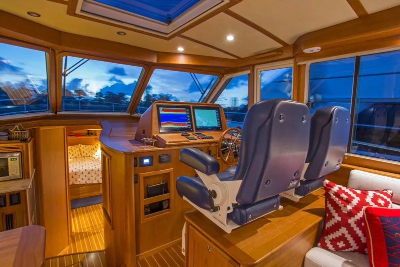 Slide: The Image of Luxurious cabin interior of 2026 Sabre 45 Salon Express yacht with cozy bedding. - 10