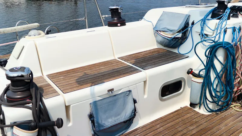 Slide: The Image of Sailboat deck of 2011 Dufour 40E Performance with ropes and winches. - 26