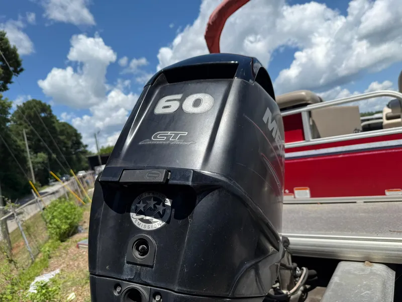 Slide: The Image of 2015 Sun Tracker Party Barge 20 DLX with 60 HP Mercury outboard motor. - 7