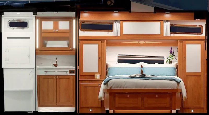 Slide: The Image of Luxurious interior of 2027 Sabre 51 Salon Express yacht with modern kitchen amenities. - 17