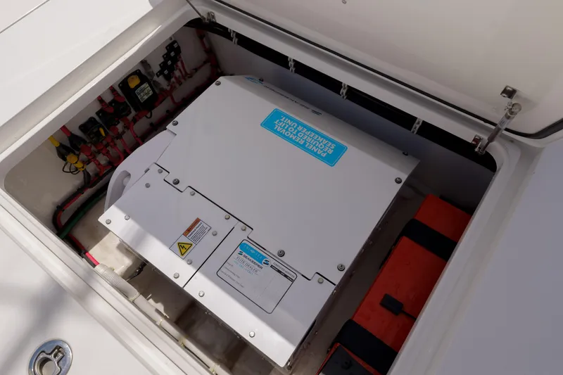 Slide: The Image of Electrical panel inside 2022 Valhalla Boatworks V41, showcasing wiring and components. - 34