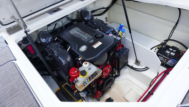 Slide: The Image of 2022 Cobalt R6 boat engine compartment with Volvo Penta engine. - 21