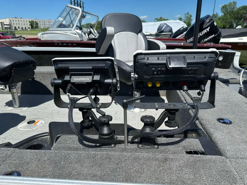 Slide: The Image of 2023 Alumacraft Competitor 185 Tiller with Garmin and Lowrance GPS systems on deck. - 25