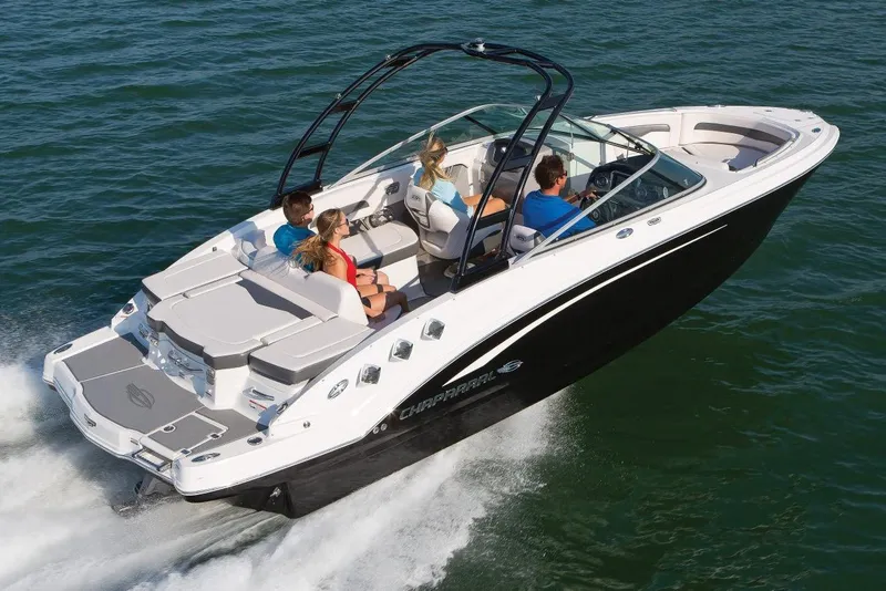 Slide: The Image of Manufacturer Provided Image: 2016 Chaparral 246 SSi boat cruising on water with passengers. - 4