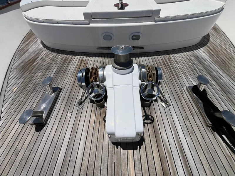 Slide: The Image of Deck of 2001 Astondoa 95GLX yacht with anchor winch and cleats. - 15