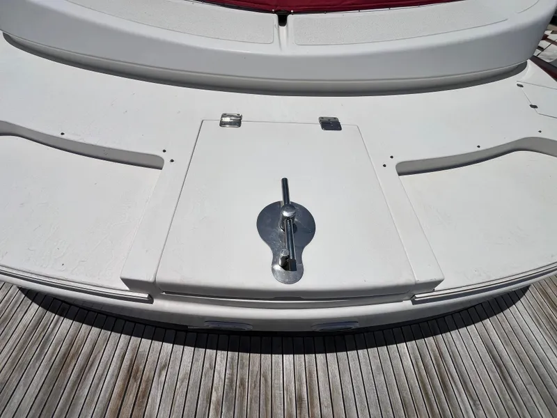 Slide: The Image of Astondoa 95GLX 2001 yacht deck with hatch and cleat, wooden flooring. - 18