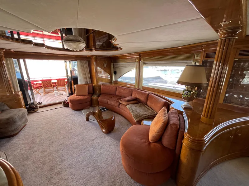 Slide: The Image of Luxurious interior of 2001 Astondoa 95GLX yacht with plush seating and elegant decor. - 38