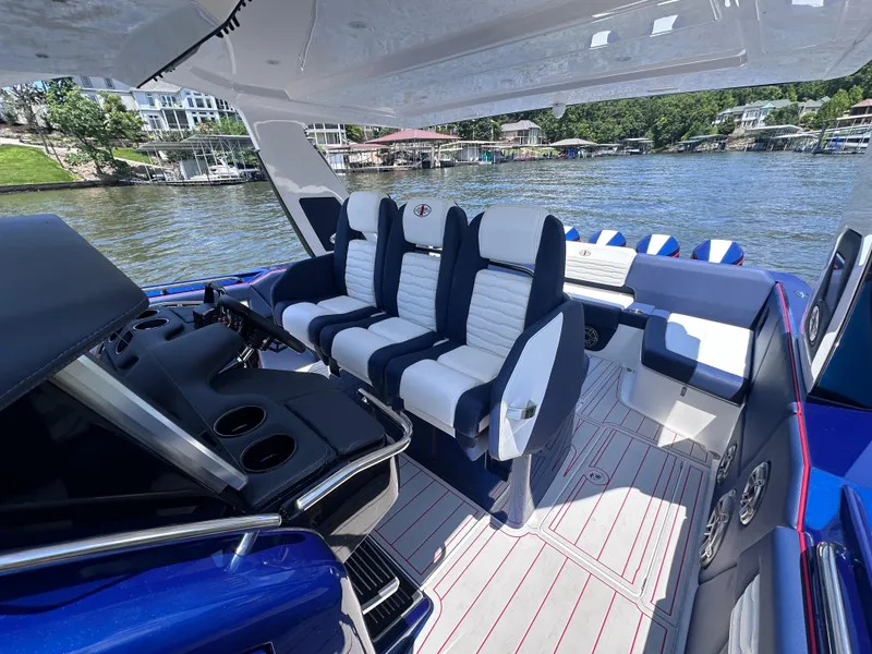 Slide: The Image of Dashboard display of 2024 Cigarette 42 Auroris boat showing GPS, volts, fuel, and coolant data. - 22