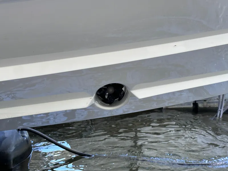 Slide: The Image of 2024 Cigarette 42 Auroris boat hull with visible thruster in water. - 36