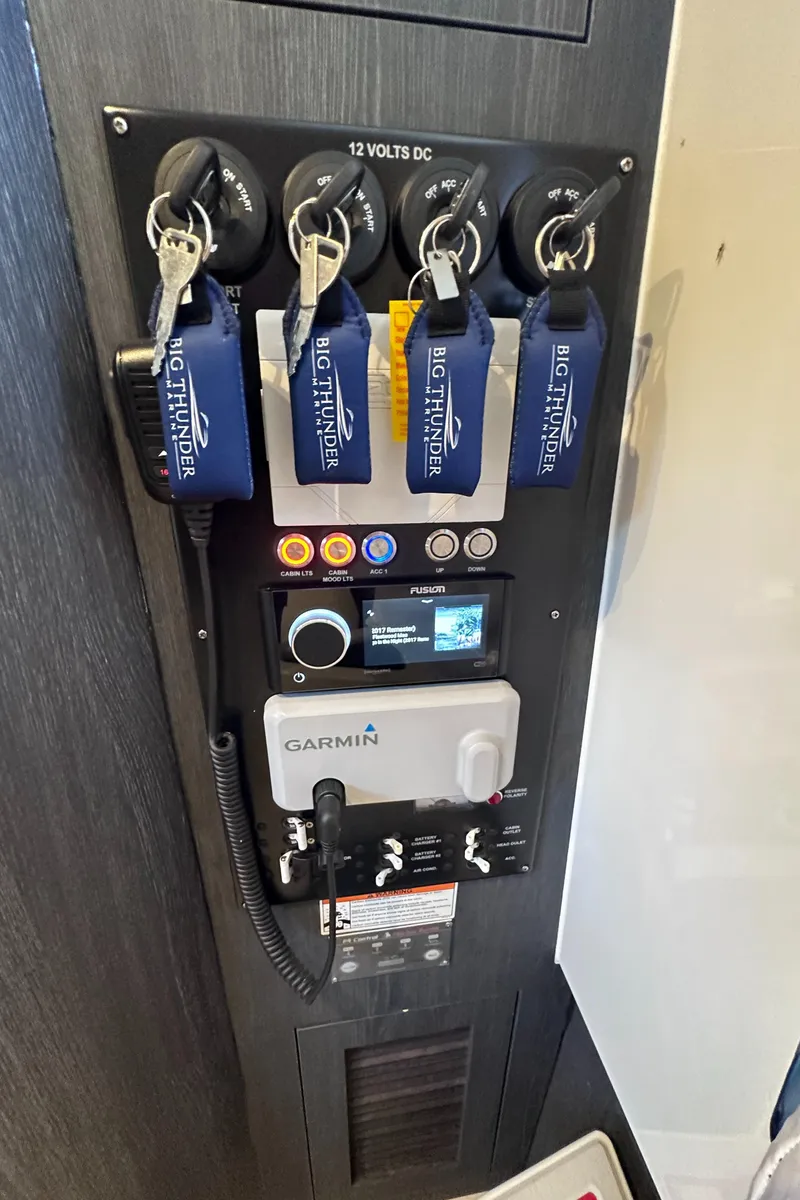 Slide: The Image of Control panel of 2024 Cigarette 42 Auroris with Garmin and Fusion systems. - 42