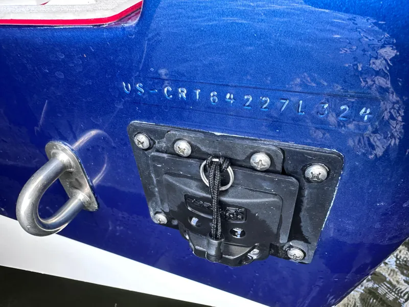 Slide: The Image of 2024 Cigarette 42 Auroris boat hull with identification number and hardware. - 49