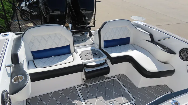 Slide: The Image of 2019 Sunsation 32 CCX boat interior with stylish seating and modern design. - 17