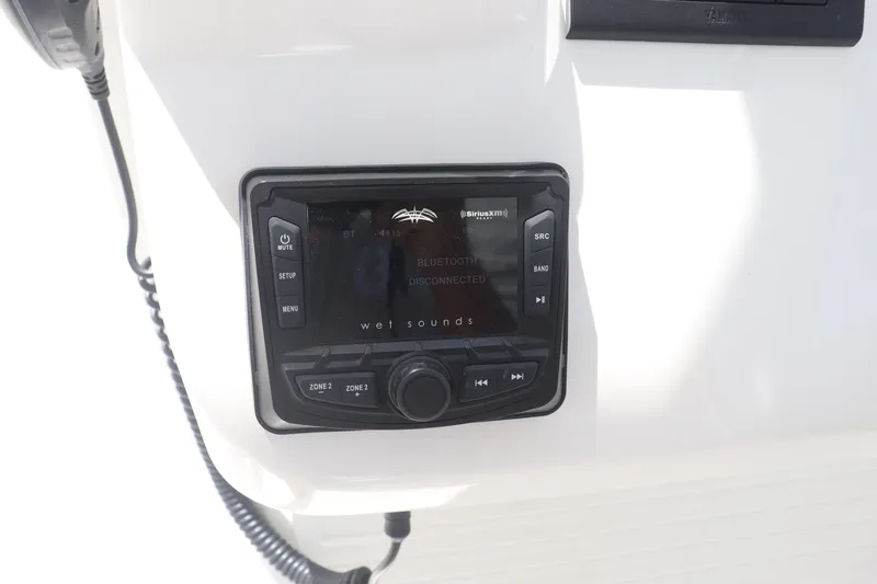 Slide: The Image of Audio control panel on 2021 Albemarle 31 DC boat, featuring Wet Sounds system. - 20