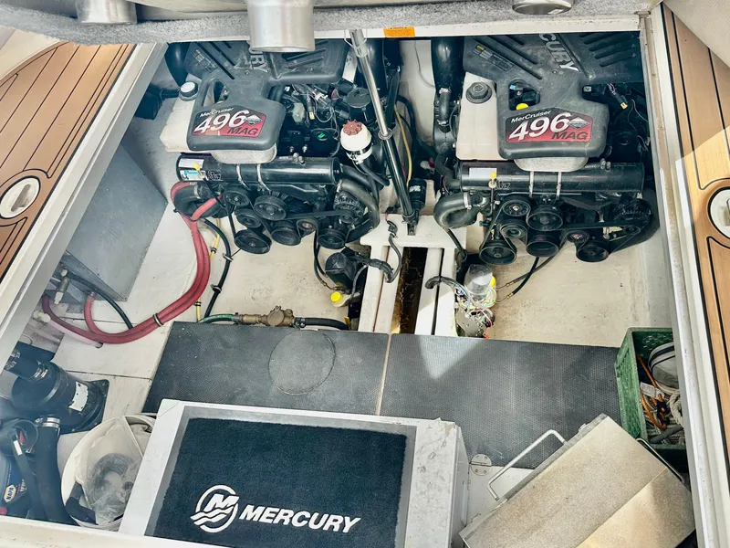 Slide: The Image of Engine compartment of 2008 Chaparral 350 Signature with twin MerCruiser 496 MAG engines. - 7