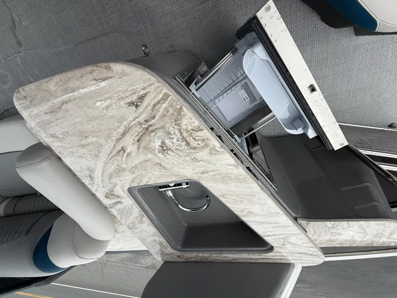 Slide: The Image of Luxury boat interior with marble countertop and built-in refrigerator, Avalon 2785 Excalibur LTD ELW, 2025 model. - 20
