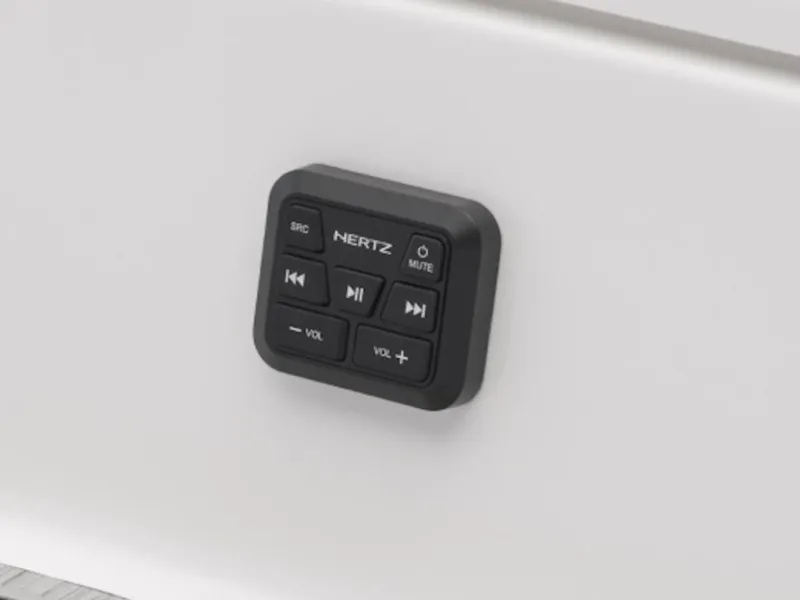 Slide: The Image of Control panel on 2025 Yamaha Boats 195S, featuring audio controls and Hertz branding. - 4