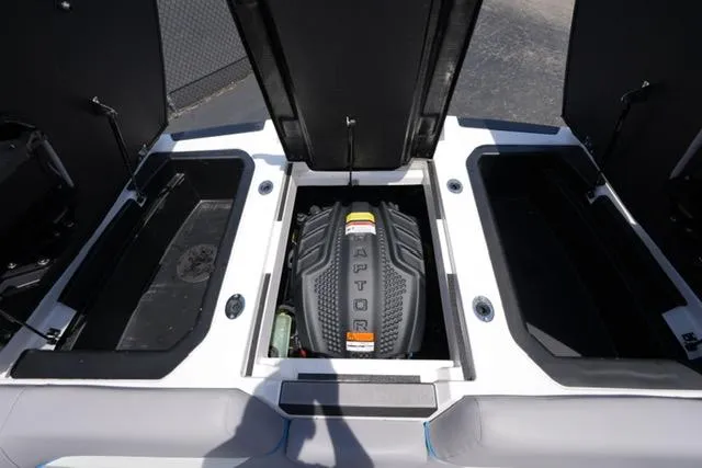 Slide: The Image of 2023 Moomba Kaiyen boat engine compartment with Raptor engine visible. - 15