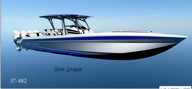 Slide: The Image of 2026 Nor-Tech 390 Sport Center Console boat on calm blue water. - 16