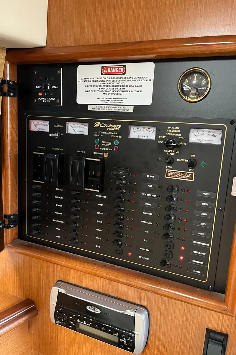 Slide: The Image of Electrical control panel of 2004 Cruisers Yachts 320 Express boat. - 29