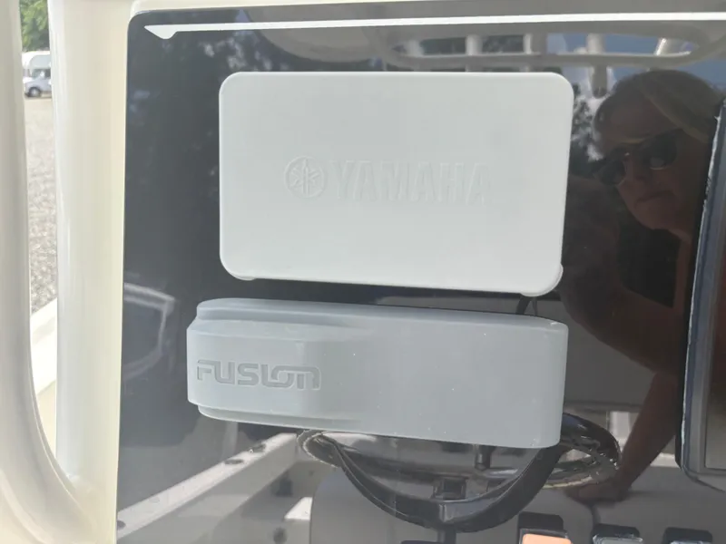 Slide: The Image of Yamaha and Fusion equipment on a 2021 Parker 2300 Special Edition boat dashboard. - 17