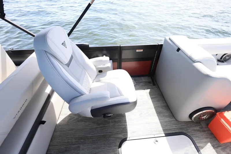 Slide: The Image of Luxurious seating on 2023 Viaggio DIAMANTE 23S boat, featuring elegant white upholstery. - 13