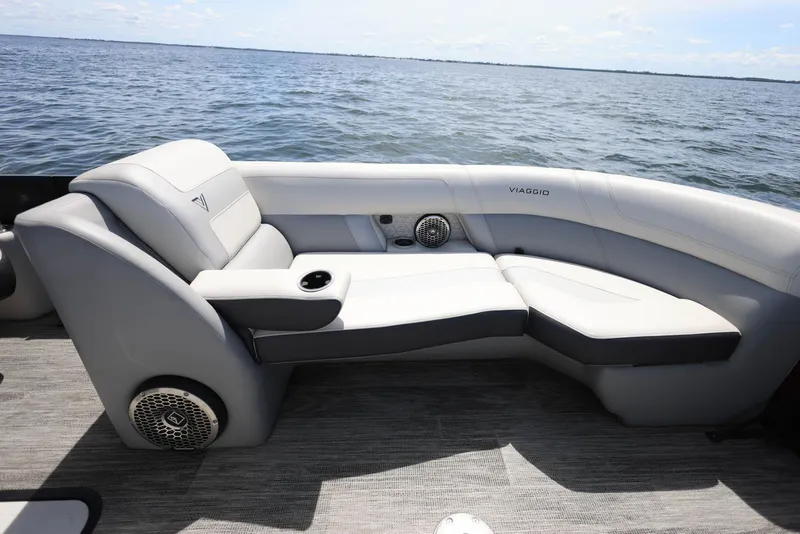 Slide: The Image of Luxurious seating on 2023 Viaggio DIAMANTE 23S boat with lake view. - 9