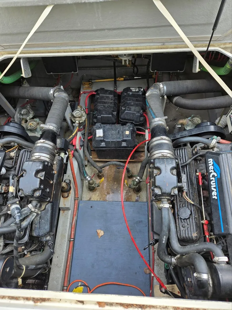 Slide: The Image of Engine compartment of a 1990 Tollycraft Sport Sedan with MerCruiser engines. - 16