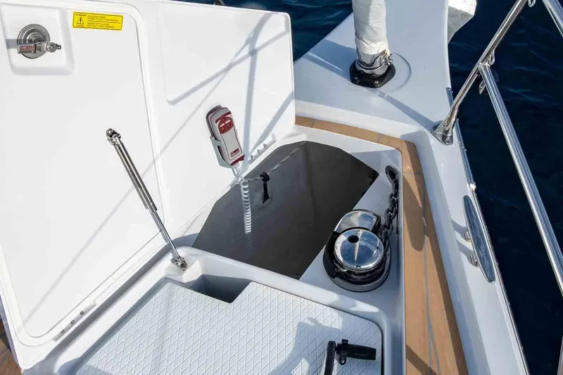 Slide: The Image of Deck view of 2026 Grand Soleil 42 Long Cruise yacht, featuring anchor storage. - 9