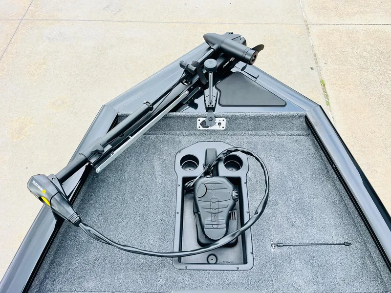 Slide: The Image of 2026 Tracker Pro Team 175 boat deck with trolling motor and foot pedal. - 8