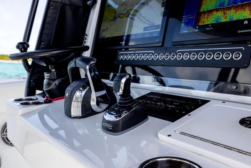Slide: The Image of Control panel of 2022 Freeman 37 VH boat with advanced navigation and steering systems. - 47