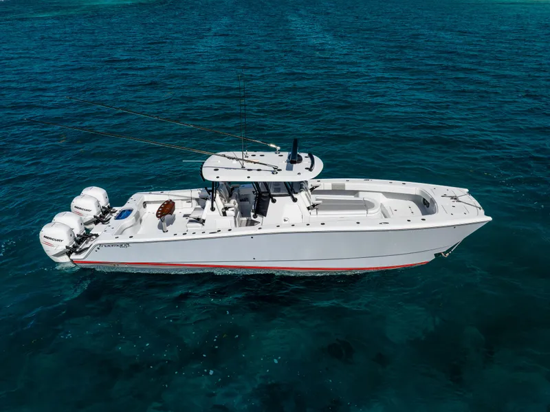 Slide: The Image of 2022 Freeman 37 VH boat on clear blue ocean water. - 16