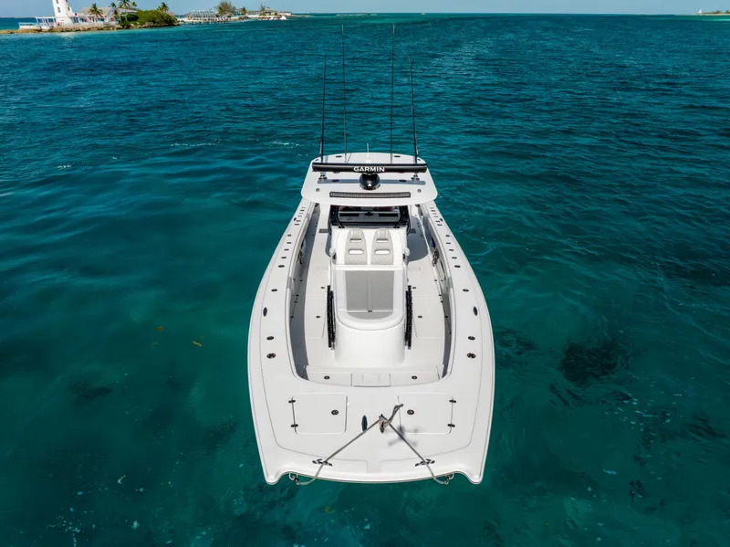 Slide: The Image of 2022 Freeman 37 VH boat on clear blue ocean water. - 7