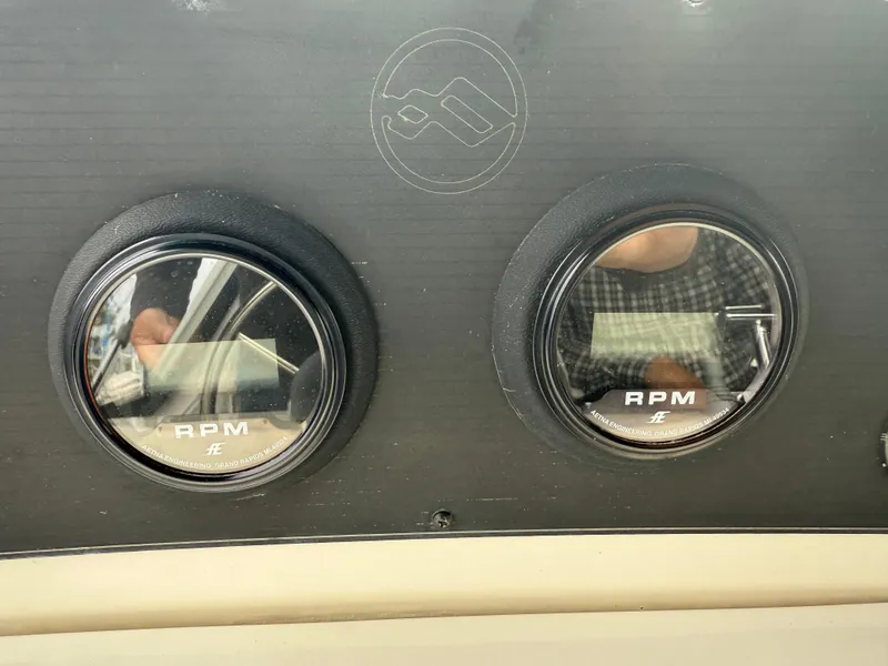 Slide: The Image of Close-up of RPM gauges on a 2001 Bayliner 3988 Command Bridge Motoryacht. - 47