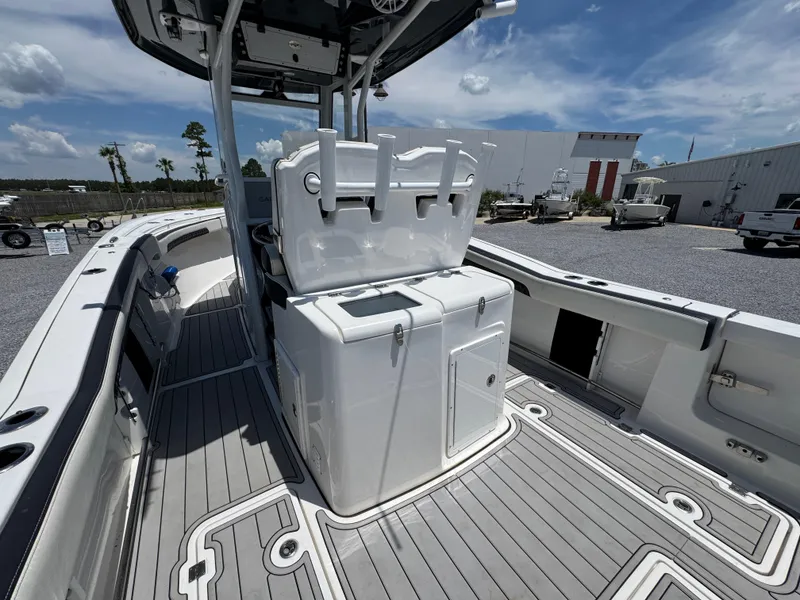 Slide: The Image of 2023 Tidewater 282 CC Adventure Bluewater boat interior with sleek design and modern features. - 33