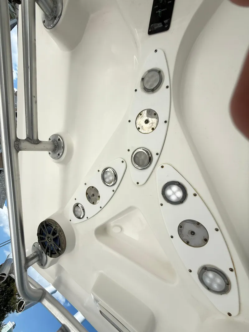 Slide: The Image of 2015 Sea Fox 256 Commander boat interior with speaker and light fixtures. - 20